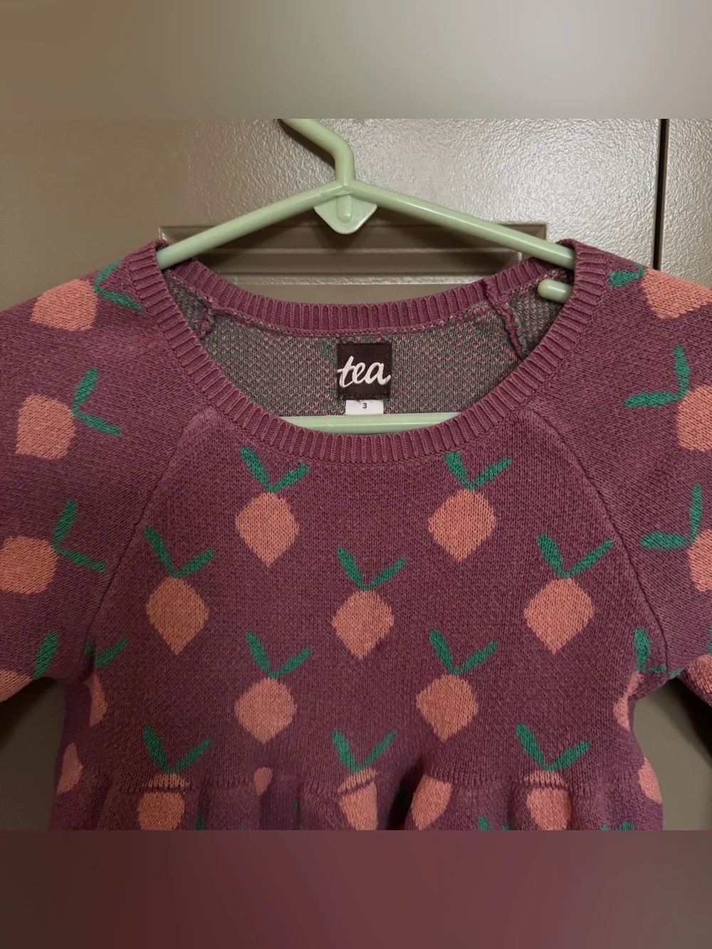 Tea Collection Plum Knit Dress with Peach Print
